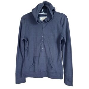 Vintage Y2K Women XL Waffle Knit Thermal Henley Hoodie Cozy Retro Preppy Street